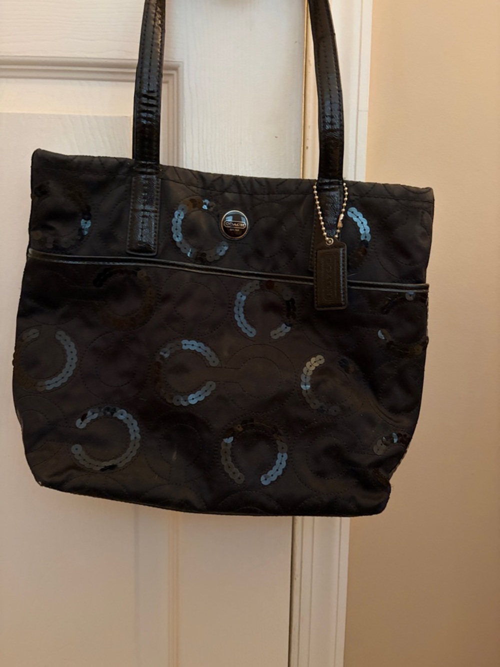 Coach Black Signature C Sequin Shoulder Bag